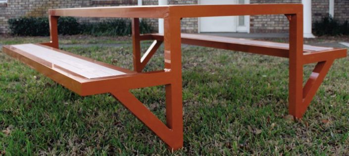 Custom Faux Teak Picnic Tables With Attached Seats